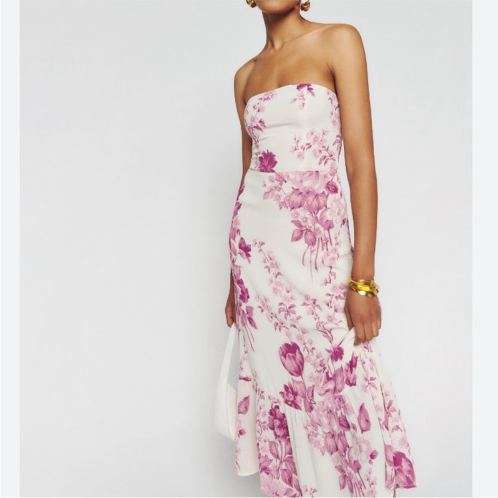 NWT Reformation Arista Strapless Dress in Pink Floral Crista Dress - Picture 4 of 7